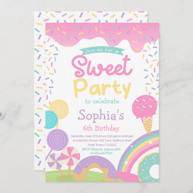 Candyland and Ice Cream Fully Customizable Invitation (Front/Back)
