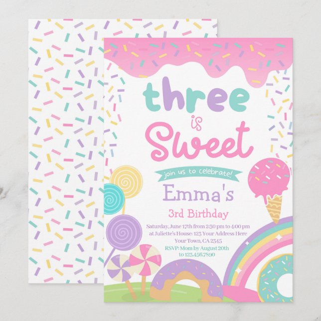 Candyland and Ice Cream, Two Sweet 2nd Birthday Invitation (Front/Back)