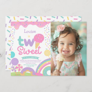 Candyland and Ice Cream, Two Sweet 2nd Birthday Invitation