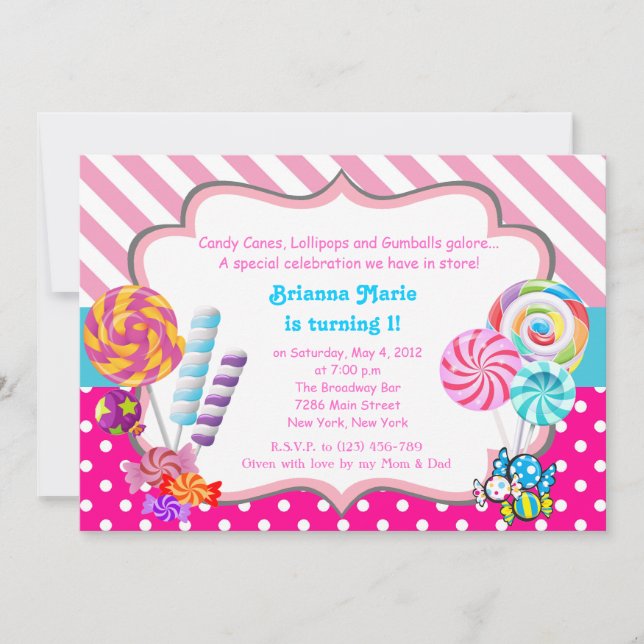 Candyland bonbons thème Anniversaire Invitation (Devant)