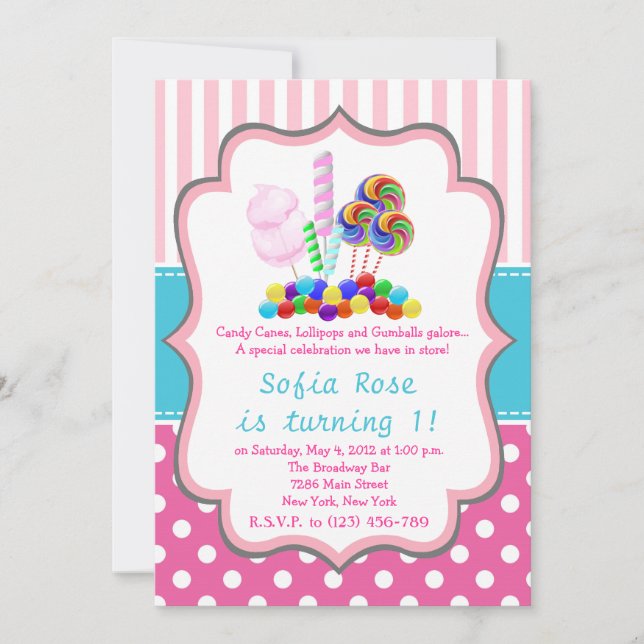 Candyland Candy First Birthday Birthday Invitation (Front)