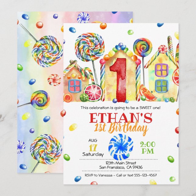 Candyland Candy Invitation for Candy Theme -1st (Front/Back)