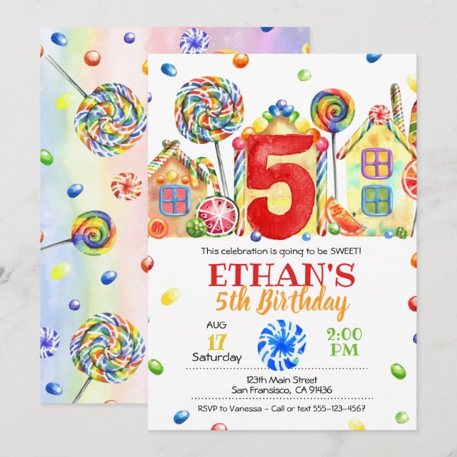 Candyland Candy Invitation pour Candy Thème - 5ème (Devant / Derrière)