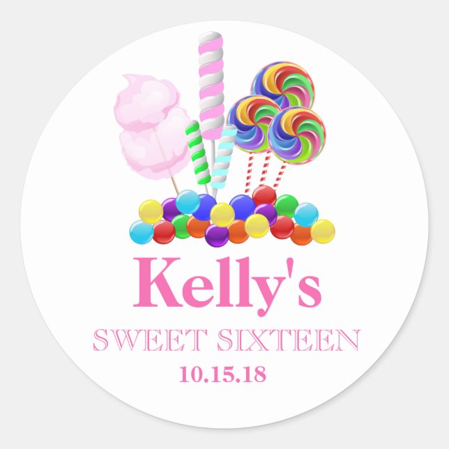 Candyland candy Theme Sweet 16 Favour Labels (Front)