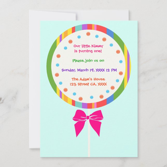 Candyland Lollipop Birthday Invitations (Front)
