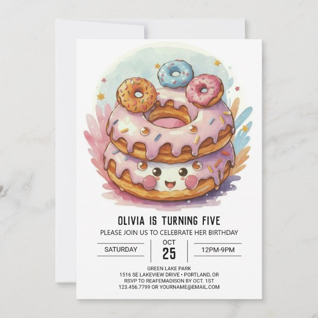 Candyland Sprinkles Doughnuts Birthday Invitation (Front)