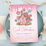 Candyland Sweet Celebration Kids Birthday Party Invitation<br><div class="desc">Sweet Celebration Candyland Kids Birthday Invitation. Invitation featuring calligraphy script ''sweet celebration'' in trendy pink,  candy house on a pastel pink background with colourful sprinkles. Personalize with a name and party details.</div>