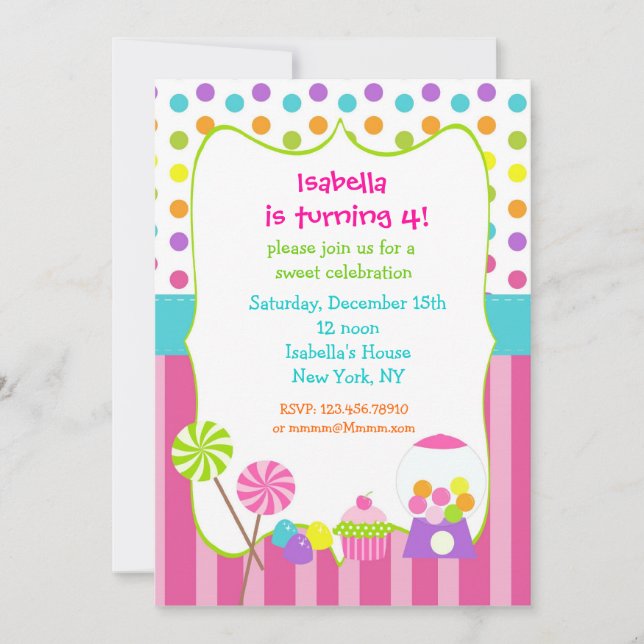 Candyland sweet shoppe birthday invitations (Front)