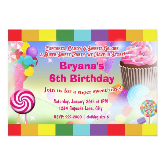 Candyland Sweets Cupcake Birthday Party Invitation