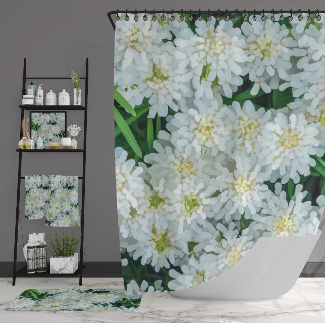 Candytuft White Flower Graphic Art Shower Curtain (Creator Uploaded)