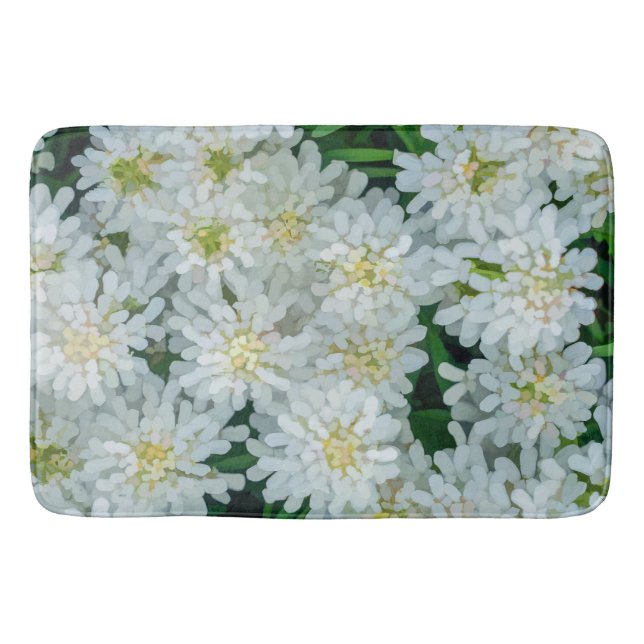 Candytuft White Flower Graphic Art Shower Curtain Bath Mat (Front)