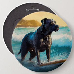 Cane Corso Beach Surfing Painting 6 Inch Round Button