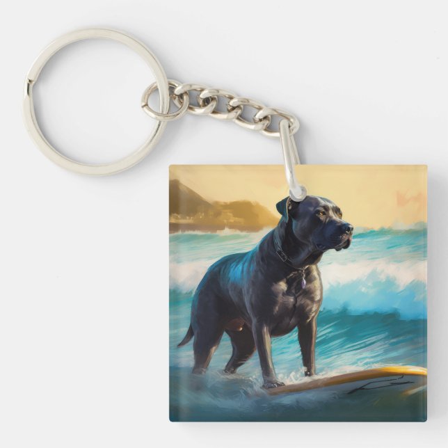 Cane Corso Beach Surfing Painting Keychain (Front)