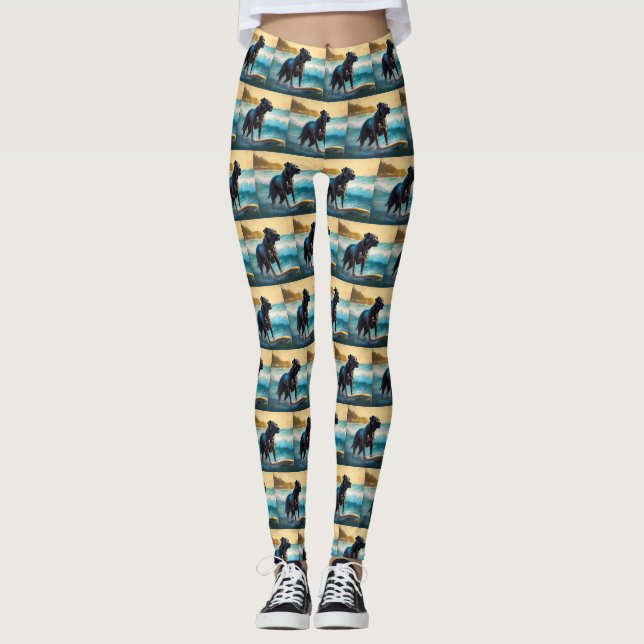 Cane Corso Beach Surfing Painting Leggings (Front)