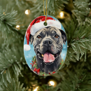 Cane Corso Christmas brush painting artwork Ceramic Ornament