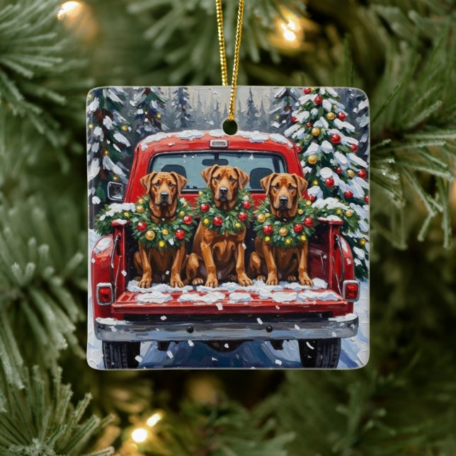 Cane Corso Christmas Red Truck Holiday Ceramic Ornament (Tree)
