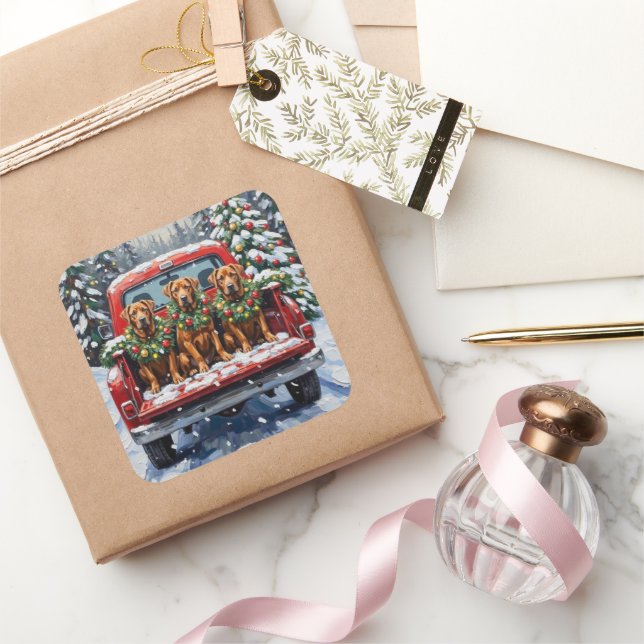 Cane Corso Christmas Red Truck Holiday Square Sticker (Gifting)