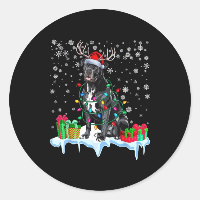 Cane Corso Christmas Santa Hat Reindeer Pajama Dog Classic Round Sticker (Front)