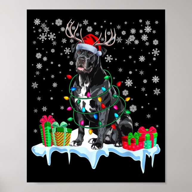 Cane Corso Christmas Santa Hat Reindeer Pajama Dog Poster (Front)