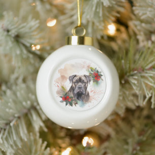 Cane Corso Christmas Wreath Festive Pup Ceramic Ball Christmas Ornament