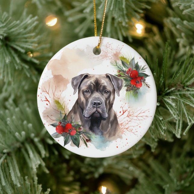 Cane Corso Christmas Wreath Festive Pup Ceramic Ornament (Tree)