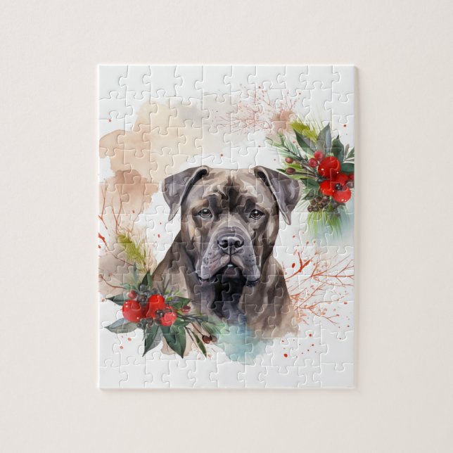 Cane Corso Christmas Wreath Festive Pup Jigsaw Puzzle (Vertical)