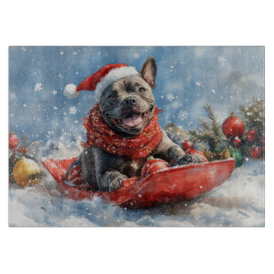 Cane Corso Dog in Sledge Let it Snow Christmas Cutting Board