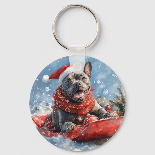 Cane Corso Dog in Sledge Let it Snow Christmas Keychain (Front)