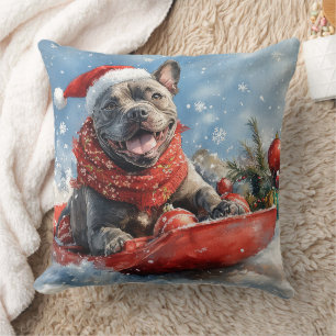 Cane Corso Dog in Sledge Let it Snow Christmas Throw Pillow