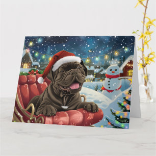 Cane Corso Dog in Sleigh Snow Christmas Card