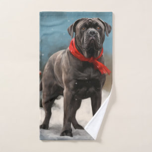 Cane Corso Dog in Snow Christmas  Bath Towel Set