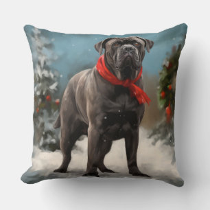 Cane Corso Dog in Snow Christmas Throw Pillow