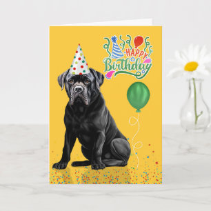 Cane Corso Dog Party Hat Yellow Birthday Card