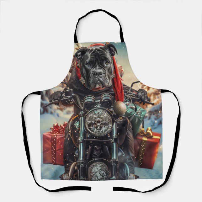 Cane Corso Dog Riding Motorcycle Christmas  Apron (Front)