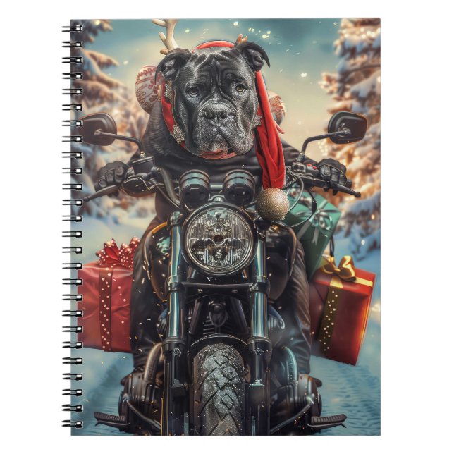 Cane Corso Dog Riding Motorcycle Christmas  Notebook (Front)