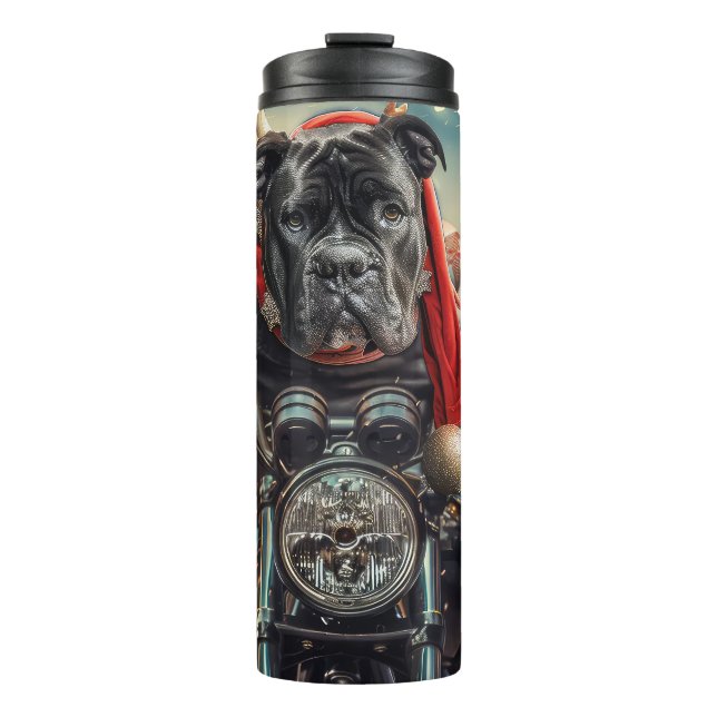 Cane Corso Dog Riding Motorcycle Christmas  Thermal Tumbler (Front)