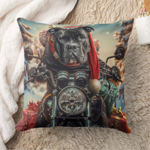 Cane Corso Dog Riding Motorcycle Christmas  Throw Pillow