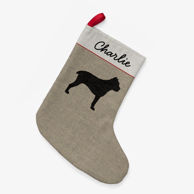 Cane Corso Dog Silhouette Personalized Holiday Small Christmas Stocking (Front (Hanging))