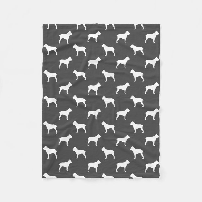 Cane Corso Dog Silhouettes Pattern Grey and White Fleece Blanket (Front)