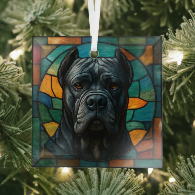 Cane Corso Dog "Stained Glass" Glass Ornament (Insitu)