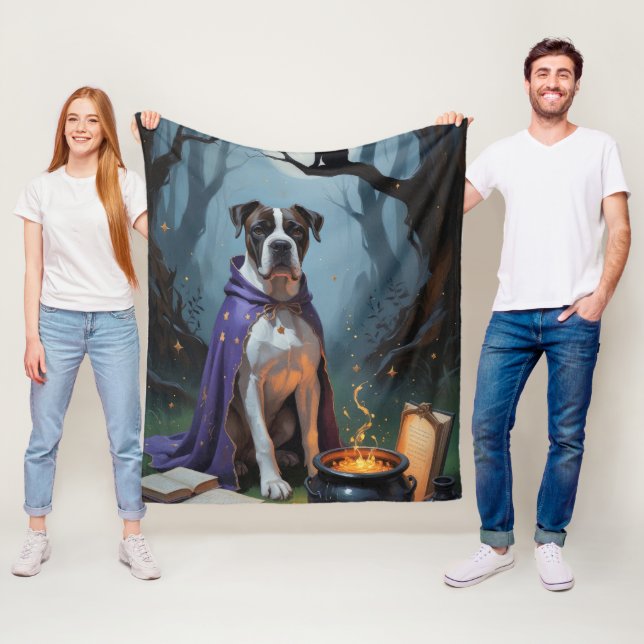 Cane Corso Dog Whimsical Halloween Painting Fleece Blanket (In Situ)