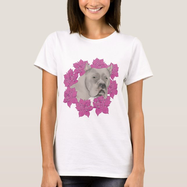 Cane Corso Dog with Pink Flowers T-Shirt (Front)
