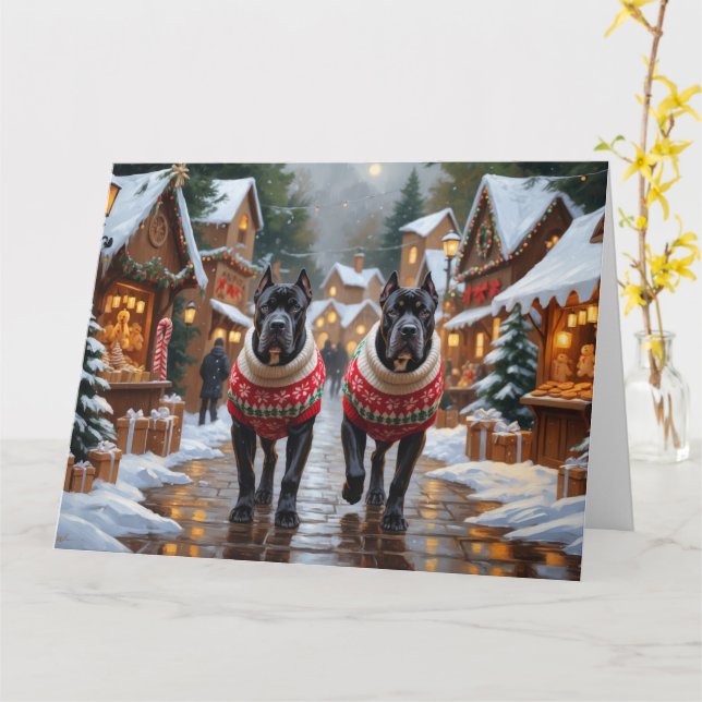 Cane Corso Dogs Christmas Snow Holiday Card (Yellow Flower)