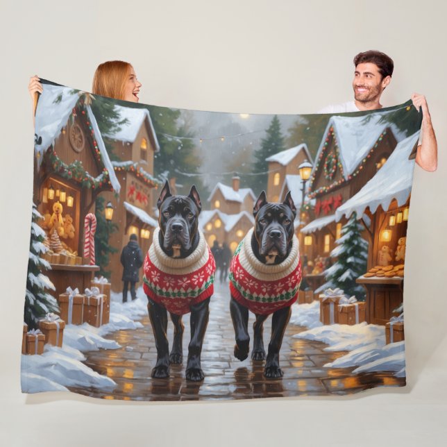 Cane Corso Dogs Christmas Snow Holiday Fleece Blanket (In Situ)