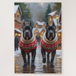 Cane Corso Dogs Christmas Snow Holiday Jigsaw Puzzle