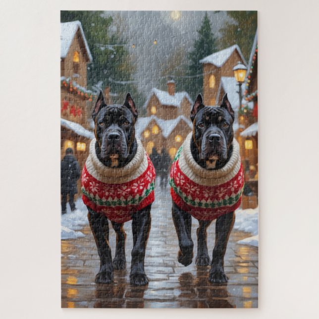 Cane Corso Dogs Christmas Snow Holiday Jigsaw Puzzle (Vertical)