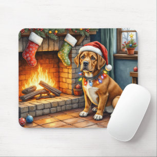 Cane Corso Fireplace with Christmas Lights Mouse Pad