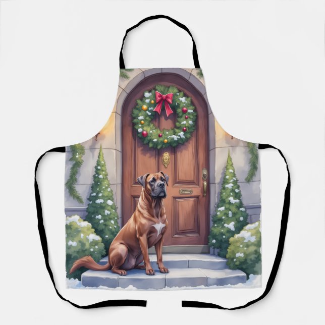 Cane Corso Grand Door Evergreen Christmas Art Apron (Front)