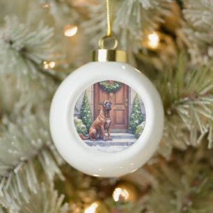 Cane Corso Grand Door Evergreen Christmas Art Ceramic Ball Christmas Ornament