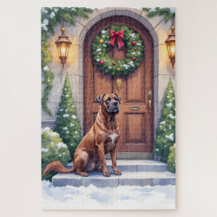 Cane Corso Grand Door Evergreen Christmas Art Jigsaw Puzzle